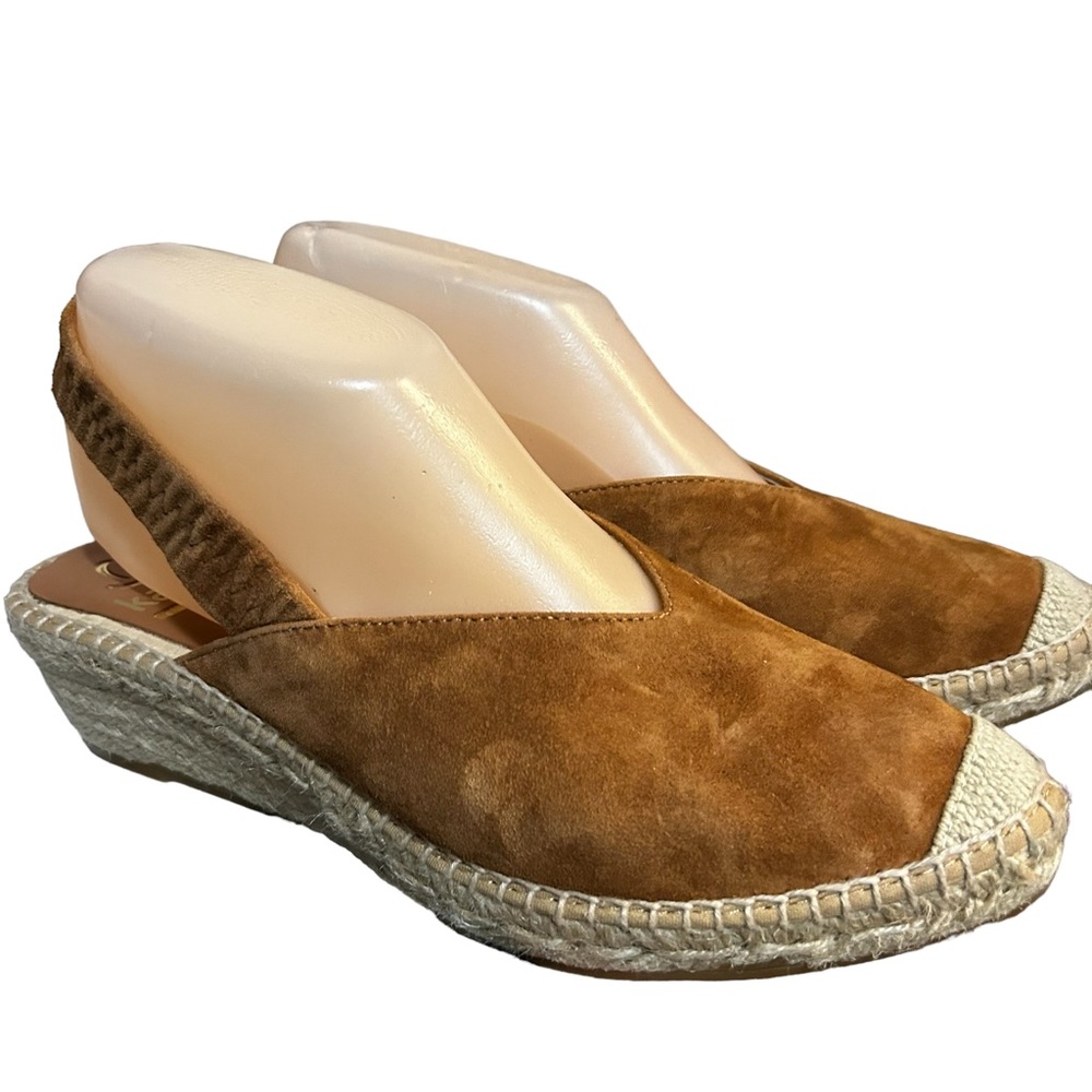 Kanna closed toe jute espadrilles ankle strap Wedge 8.5 brown suede low heel